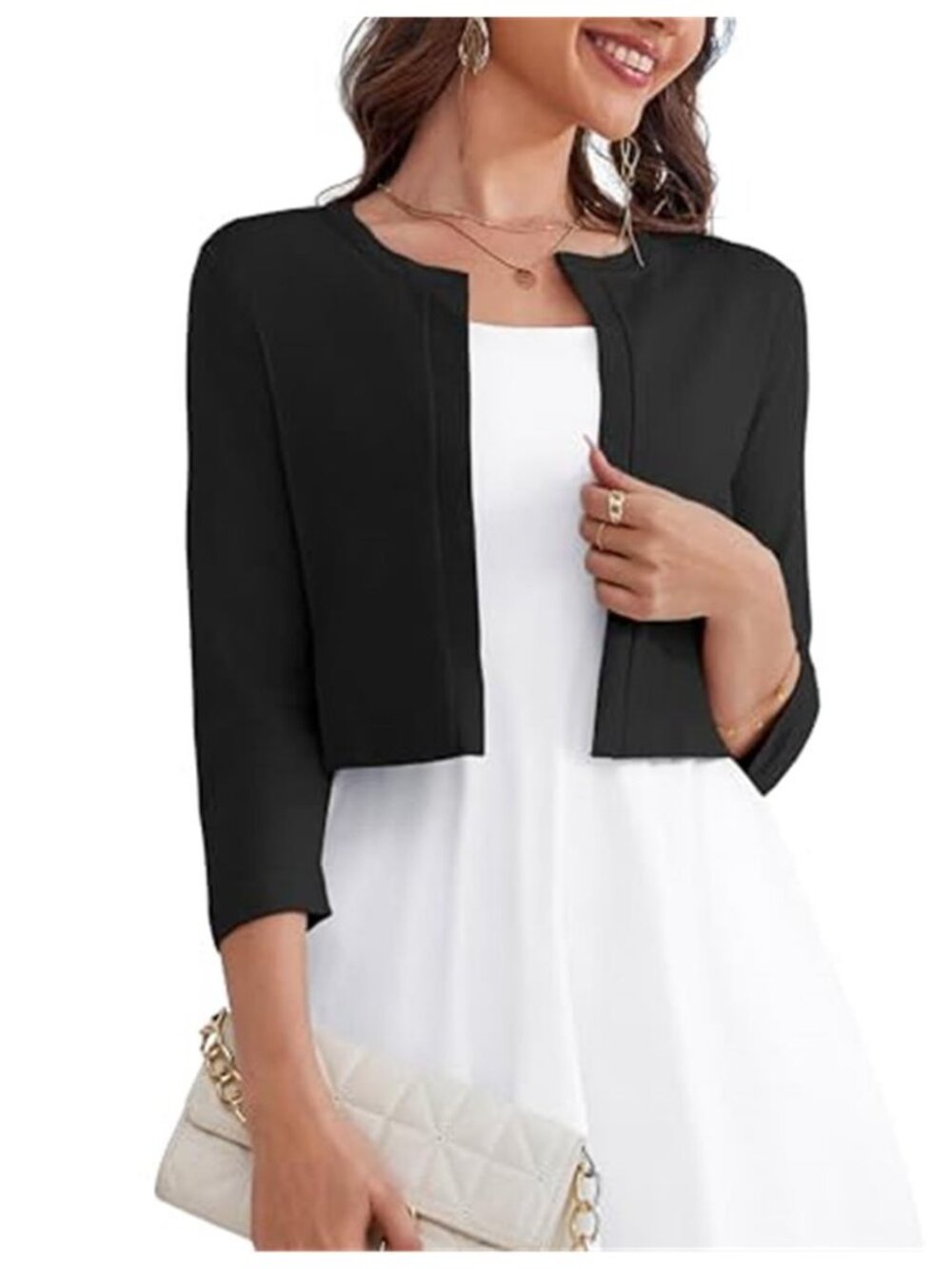 Women's 3/4 Sleeve Bolero Shrug Open Front Cropped Cardigan  Lightweight Dress